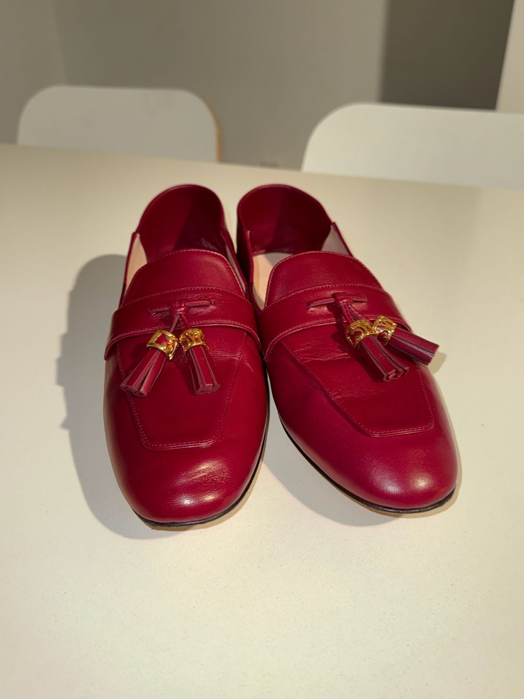 Stuart Weitzman Wylie Signature Red Leather Tassel-Embellished Loafer Women